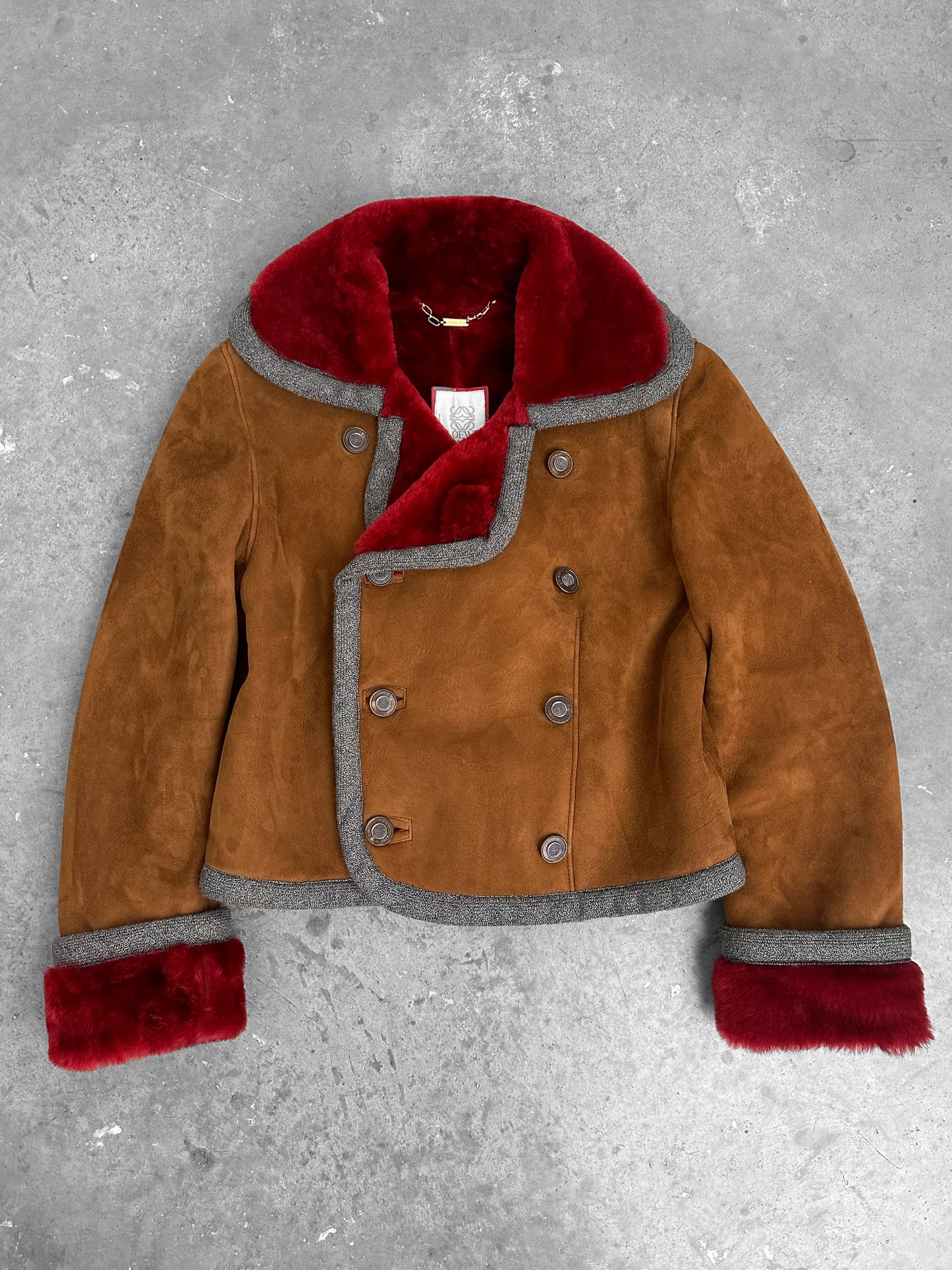Loewe Red and Brown Lamb Leather and Fur 90's Cropped Coat (XS)