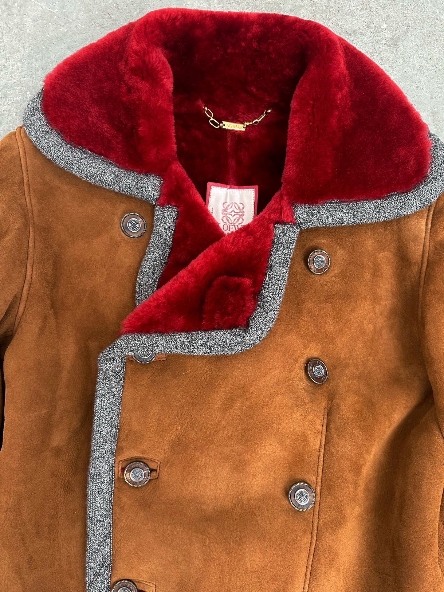 Loewe Red and Brown Lamb Leather and Fur 90's Cropped Coat (XS)