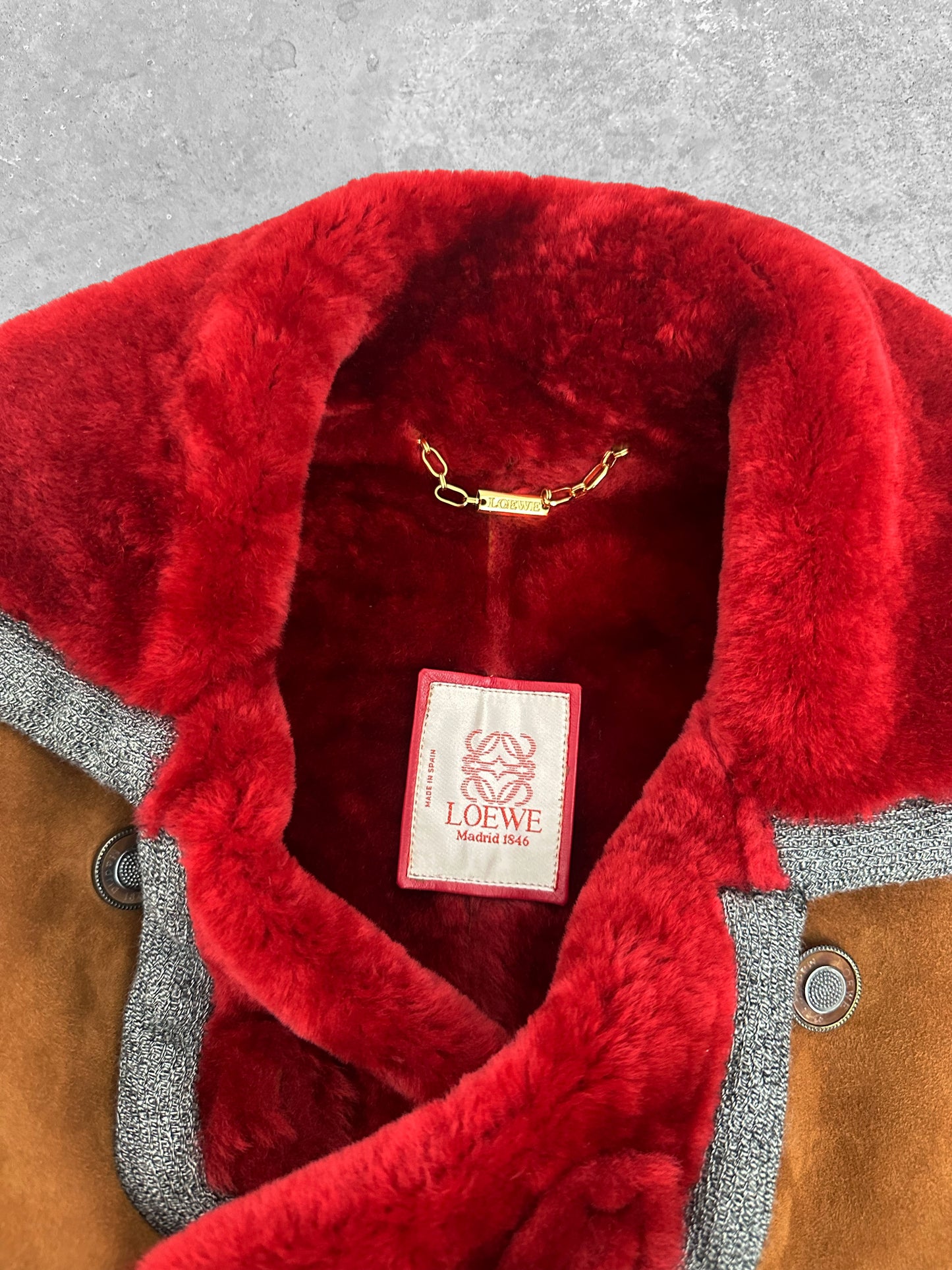 Loewe Red and Brown Lamb Leather and Fur 90's Cropped Coat (XS)