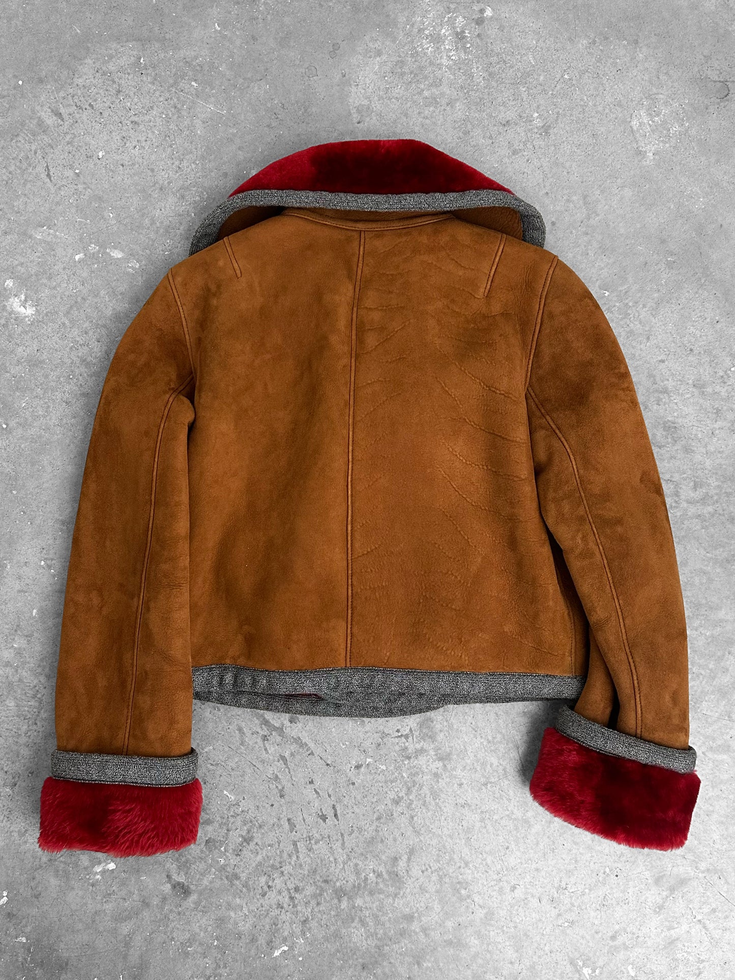 Loewe Red and Brown Lamb Leather and Fur 90's Cropped Coat (XS)