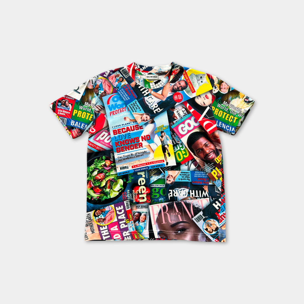 The image is a collage of various magazine covers and headlines, creating a visually striking and diverse pattern.