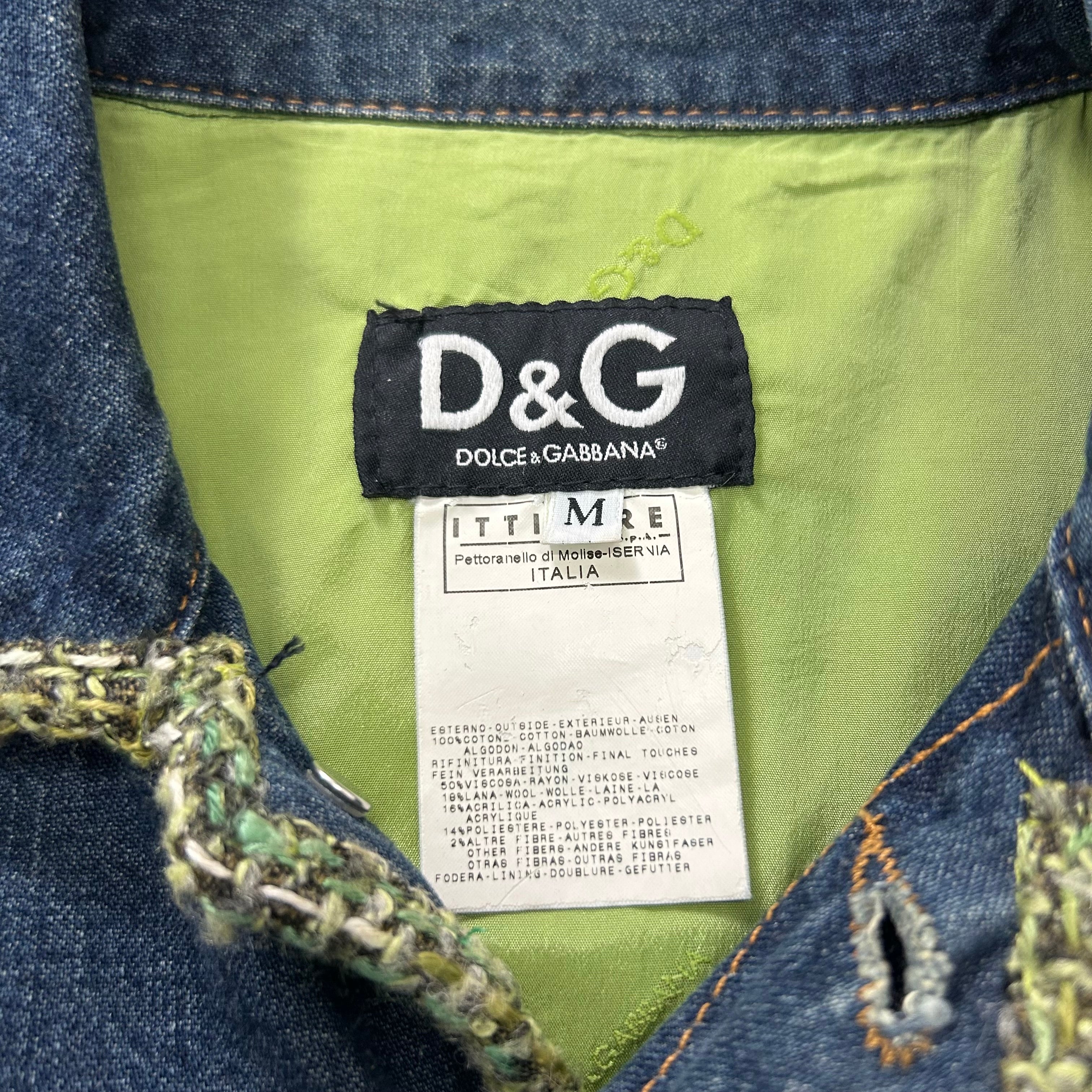 Dolce & Gabbana Denim Blue Denim Jacket with Green Tweed