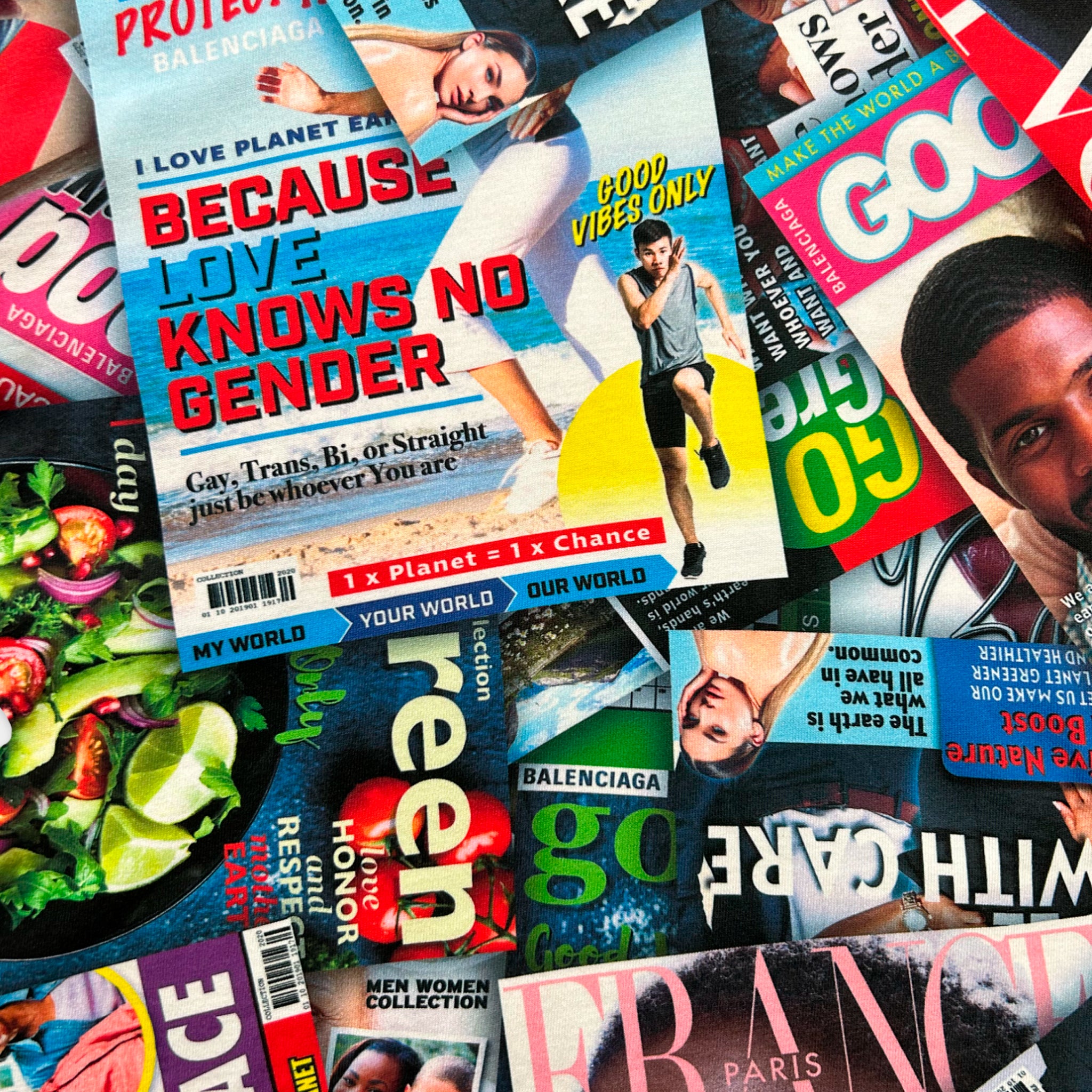 a collage of various magazines and images, including a magazine with a headline about gender identity and a magazine with a headline about a man and a woman.