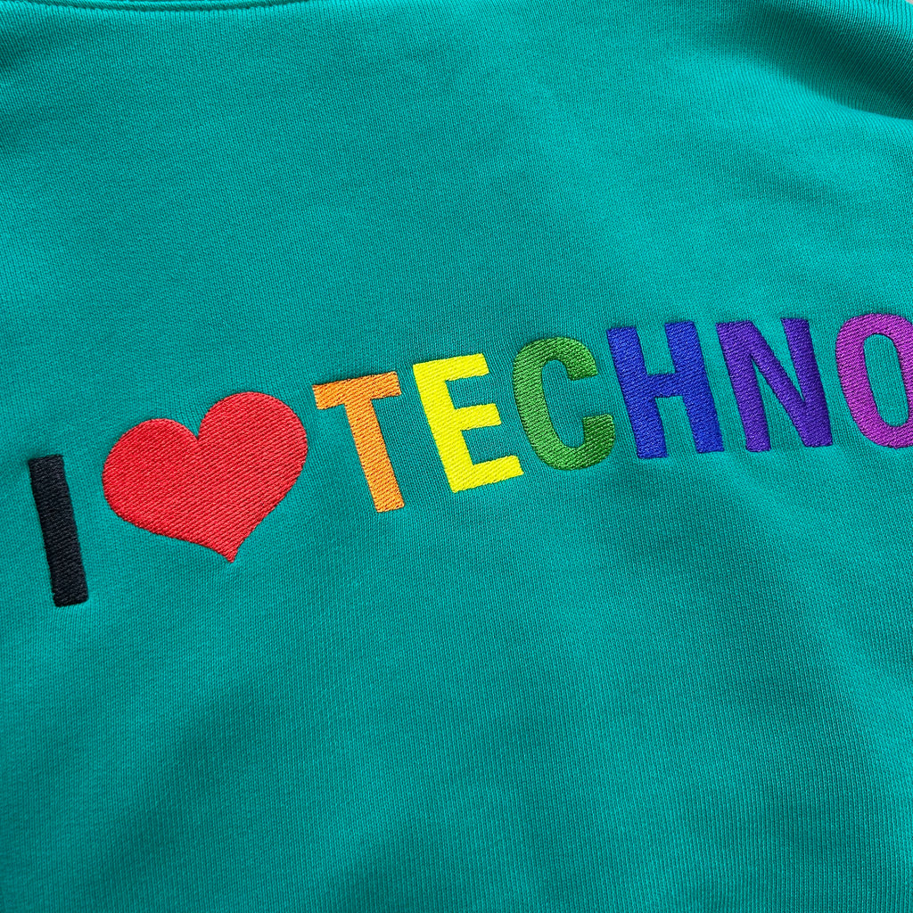 Balenciaga 2018 Cropped "I Love Techno" Green Zip Hoodie