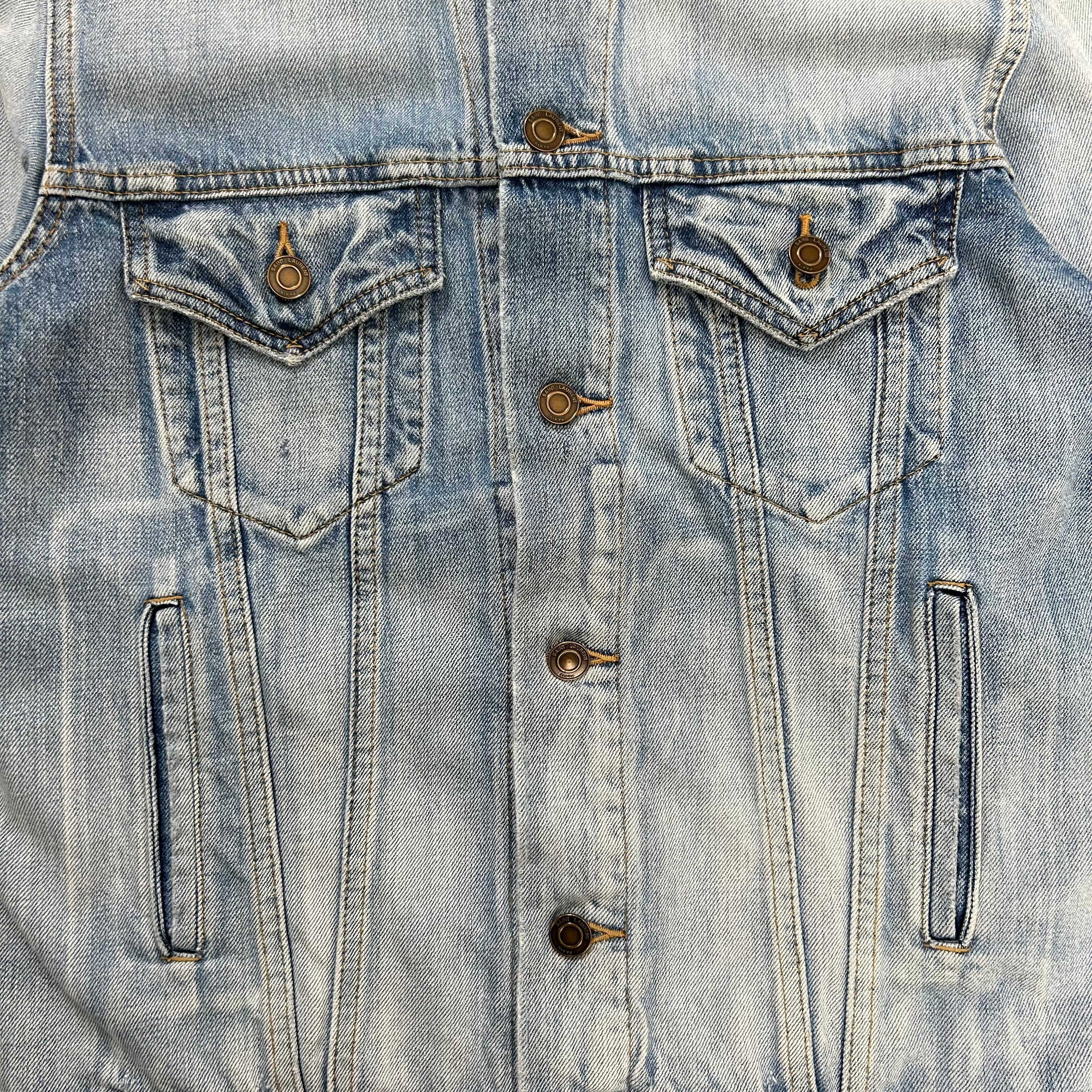 Saint Laurent 2015 Distressed Light Blue Denim Jacket