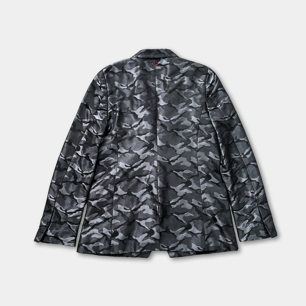 a black and gray camouflage jacket with a distinctive pattern.
