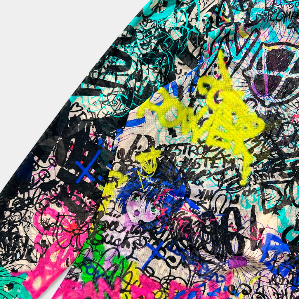 The image is a collage of various colorful graffiti-style designs and patterns, including a mix of black, pink, blue, green, and yellow elements. The collage appears to be a vibrant and dynamic composition, with a diverse range of colors and styles.
