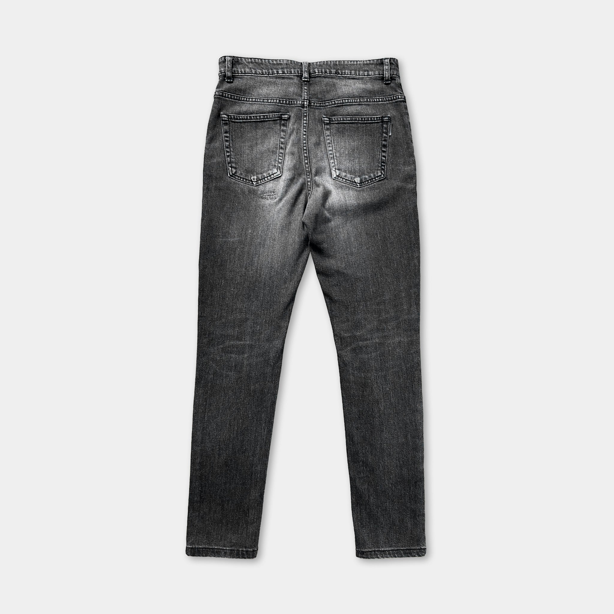 A pair of black jeans with a classic design.