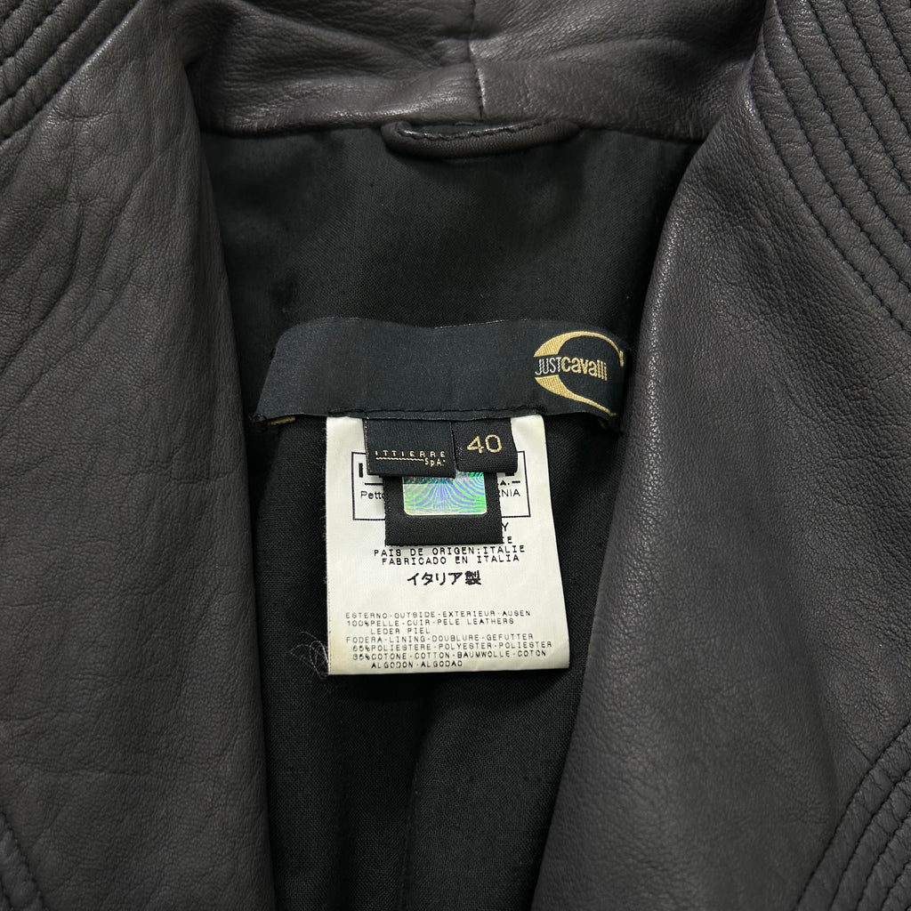Just Cavalli Cropped Victorian Dark Gray Leather Jacket