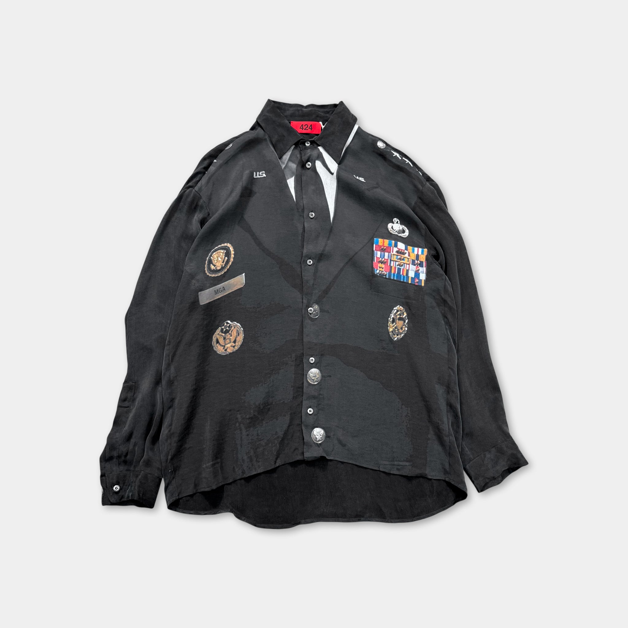 424 Military Uniform Trompe L'oeil Button-Up Shirt