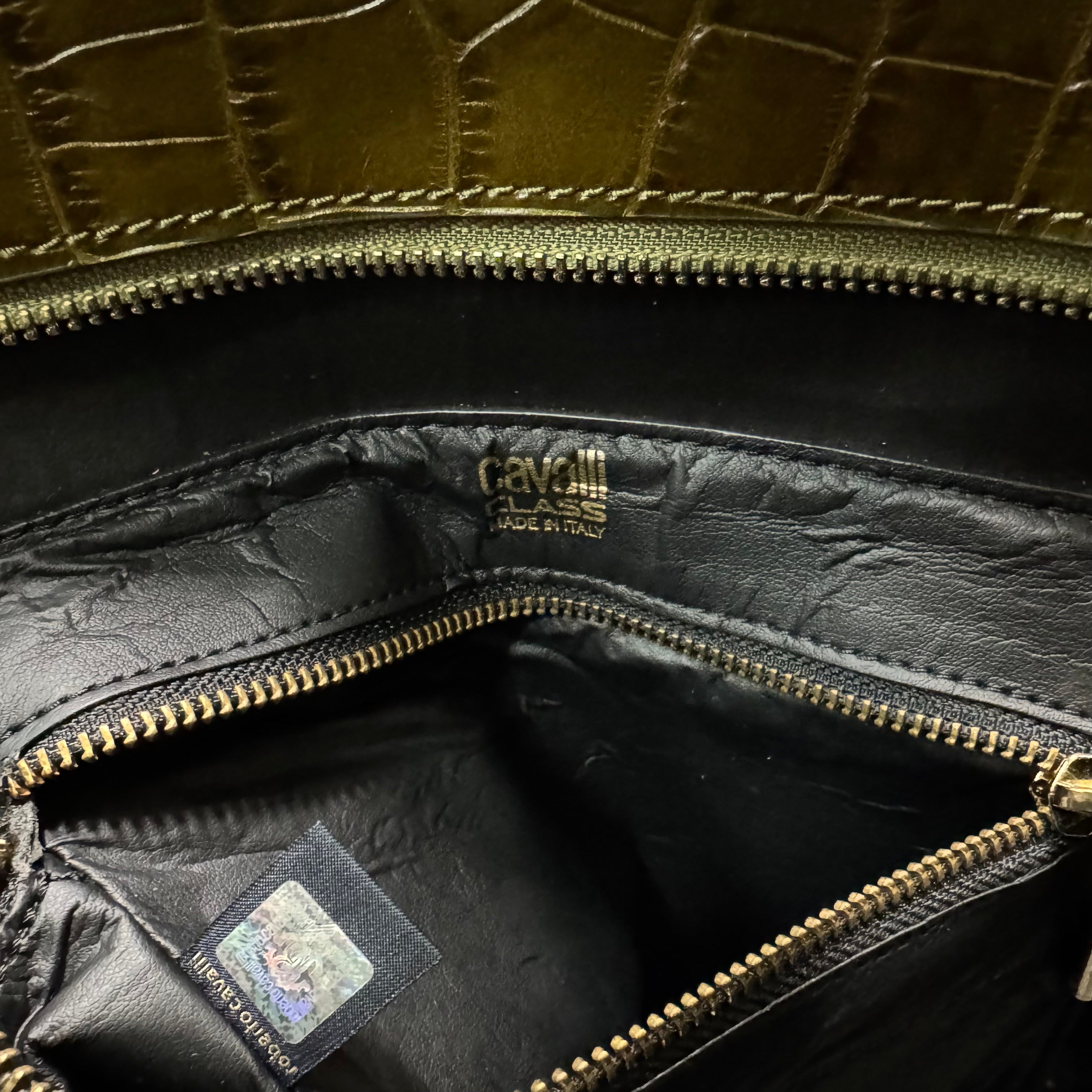 Cavalli Class Green Crocodile Embossed Leather Tote Bag