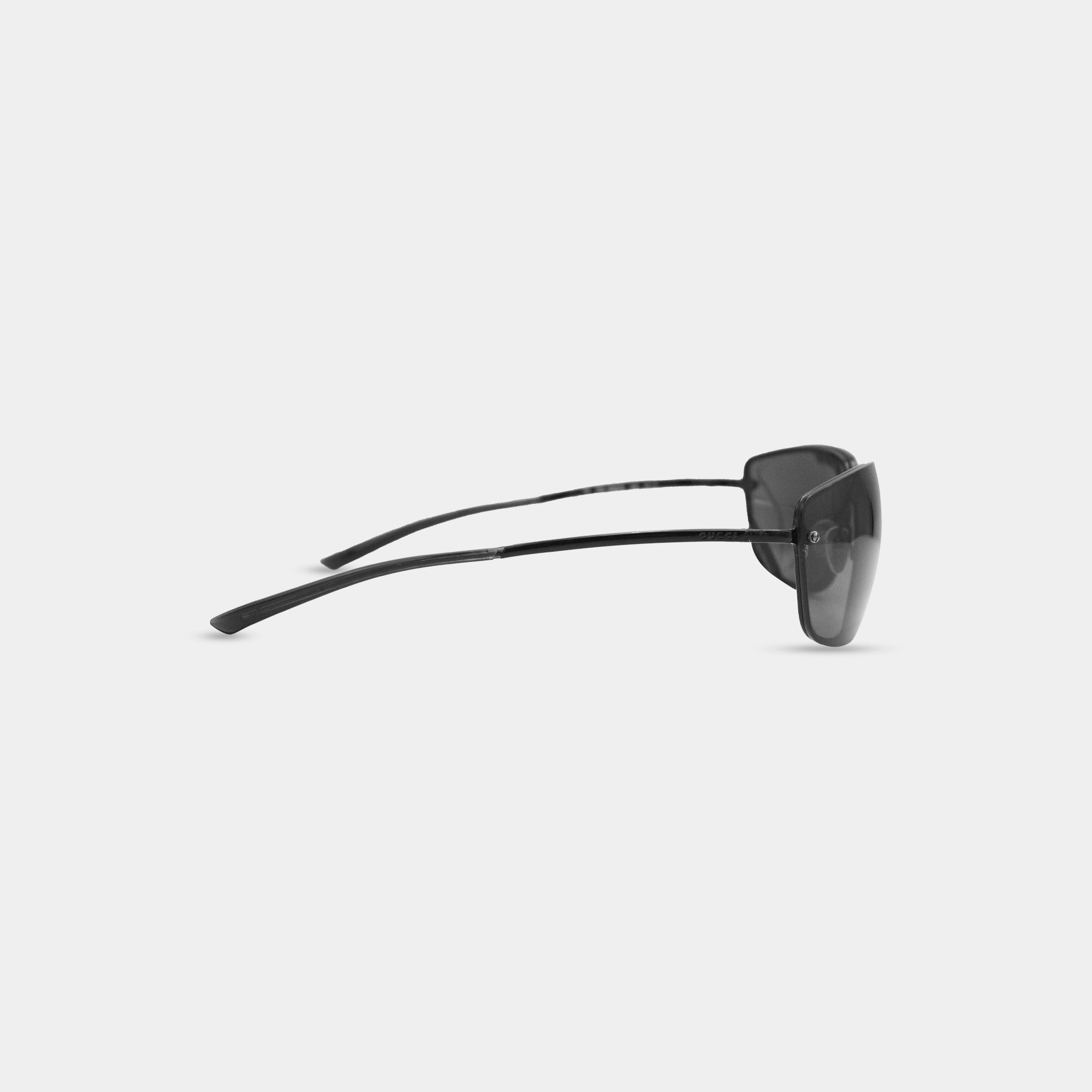 A pair of black sunglasses with a sleek, modern design.