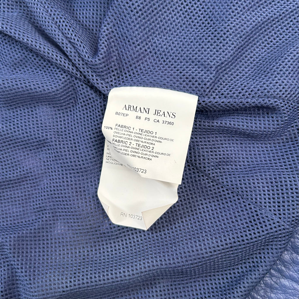Armani Jeans Leather Blue Biker Jacket