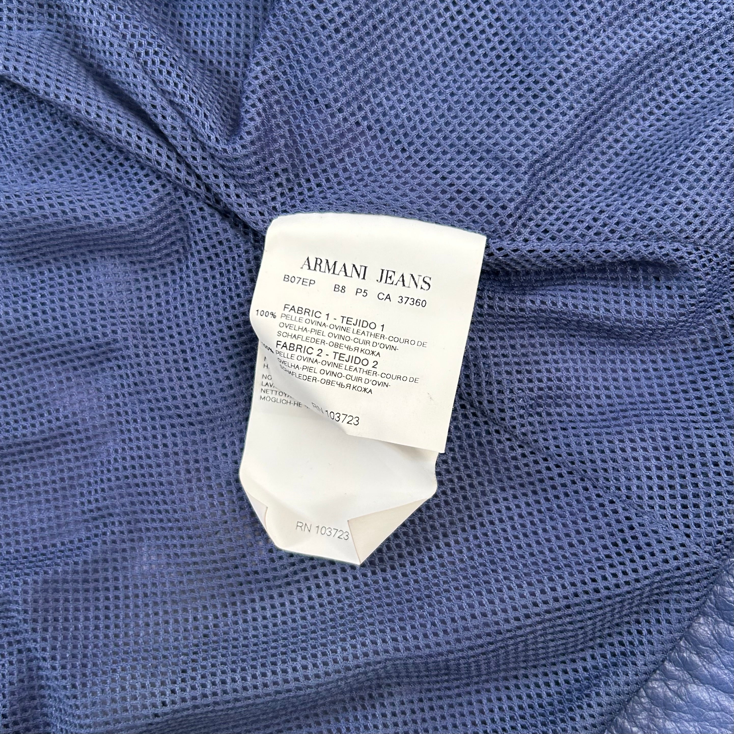 Armani Jeans Leather Blue Biker Jacket