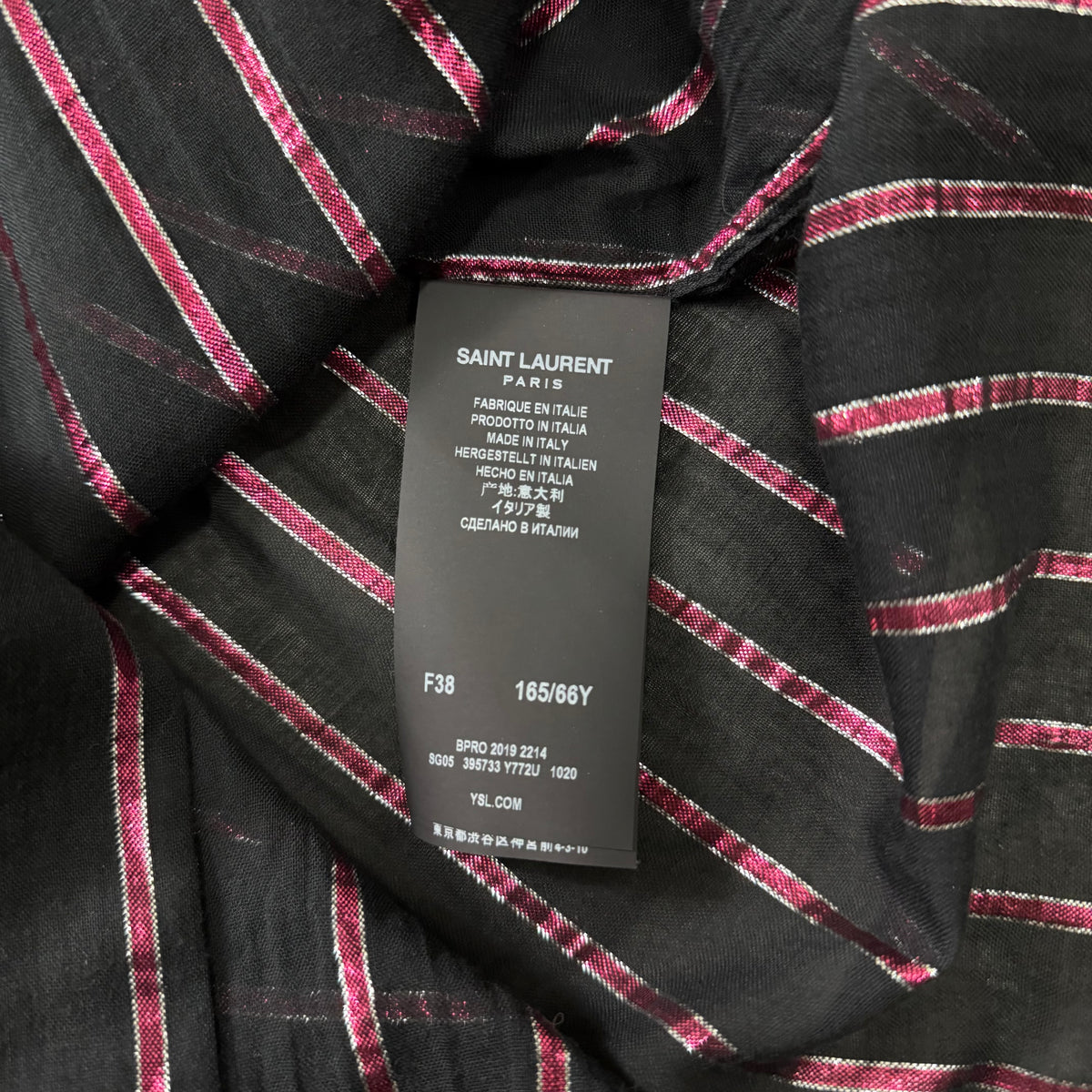 Saint Laurent 2019 Metallic Pink Lurex Striped Silk Shirt