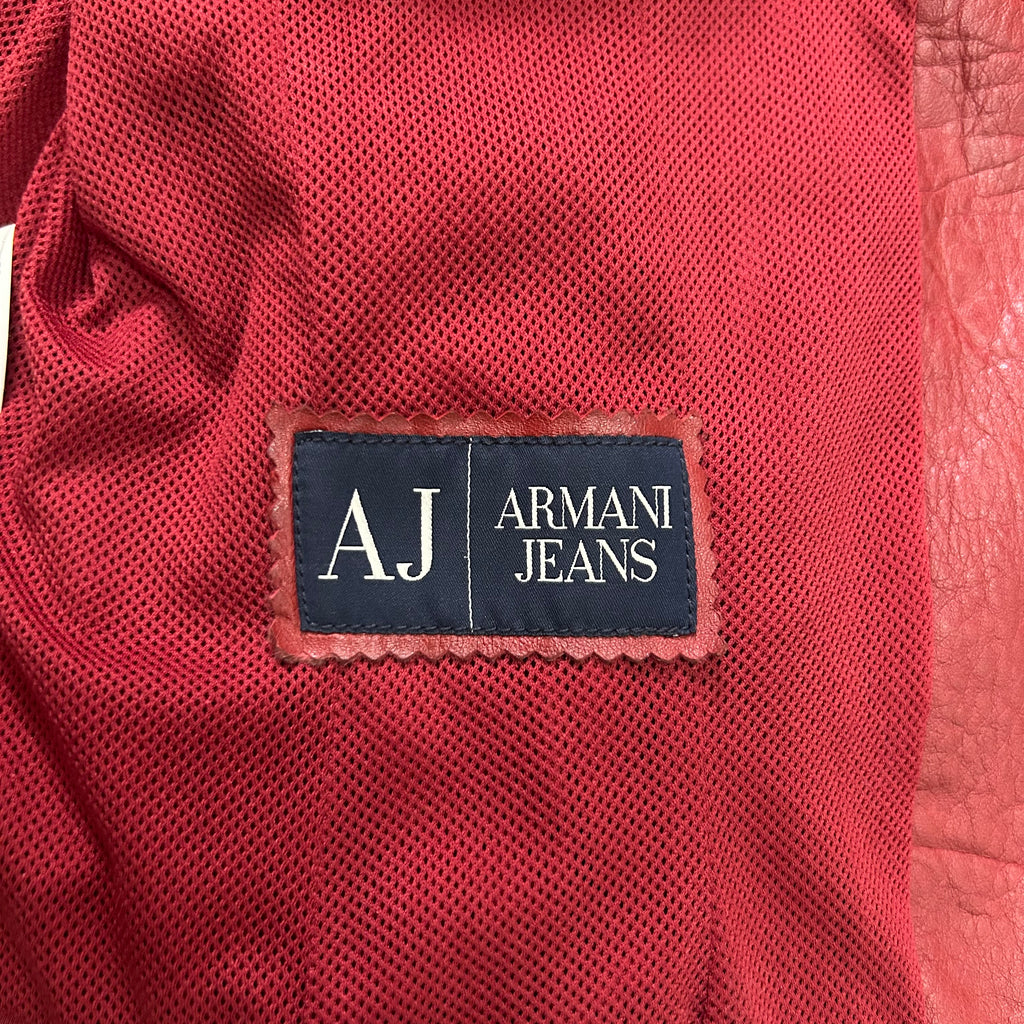 Armani Jeans 2000s Red Racer Leather Jacket
