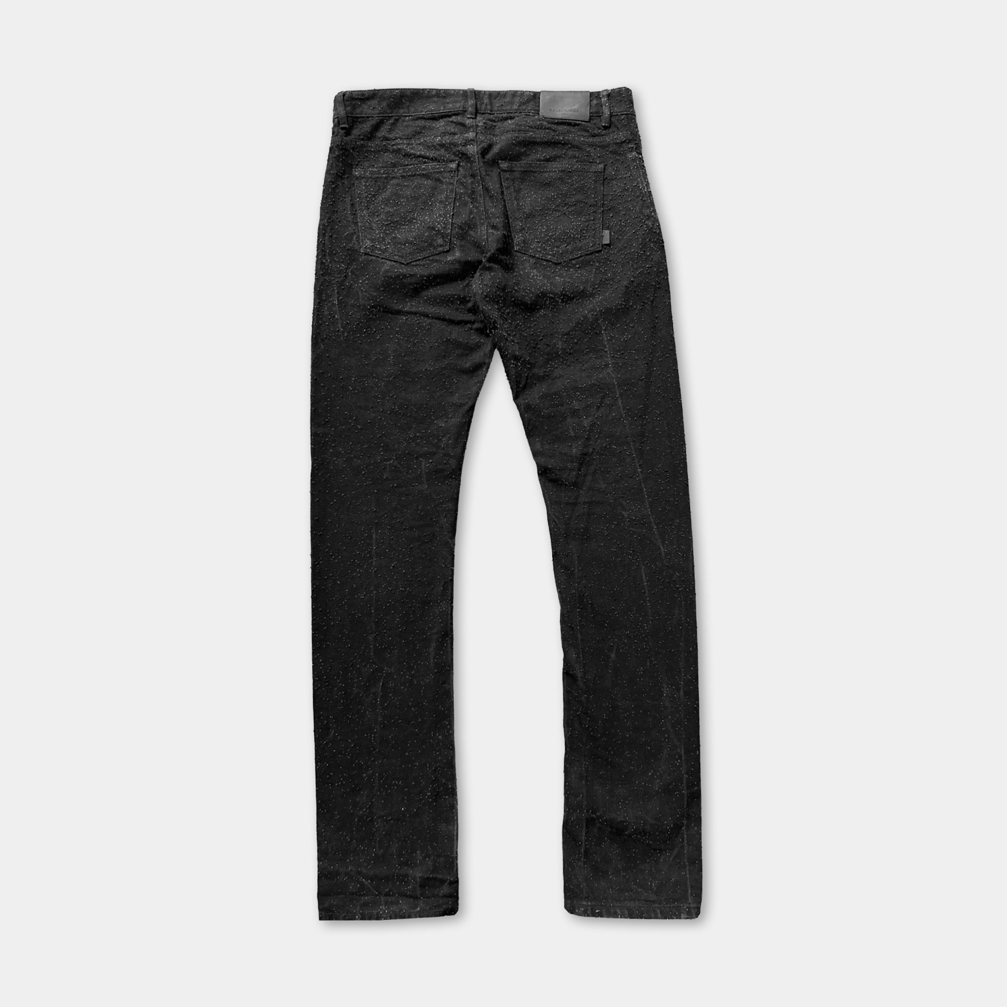 A pair of black, straight-leg jeans.