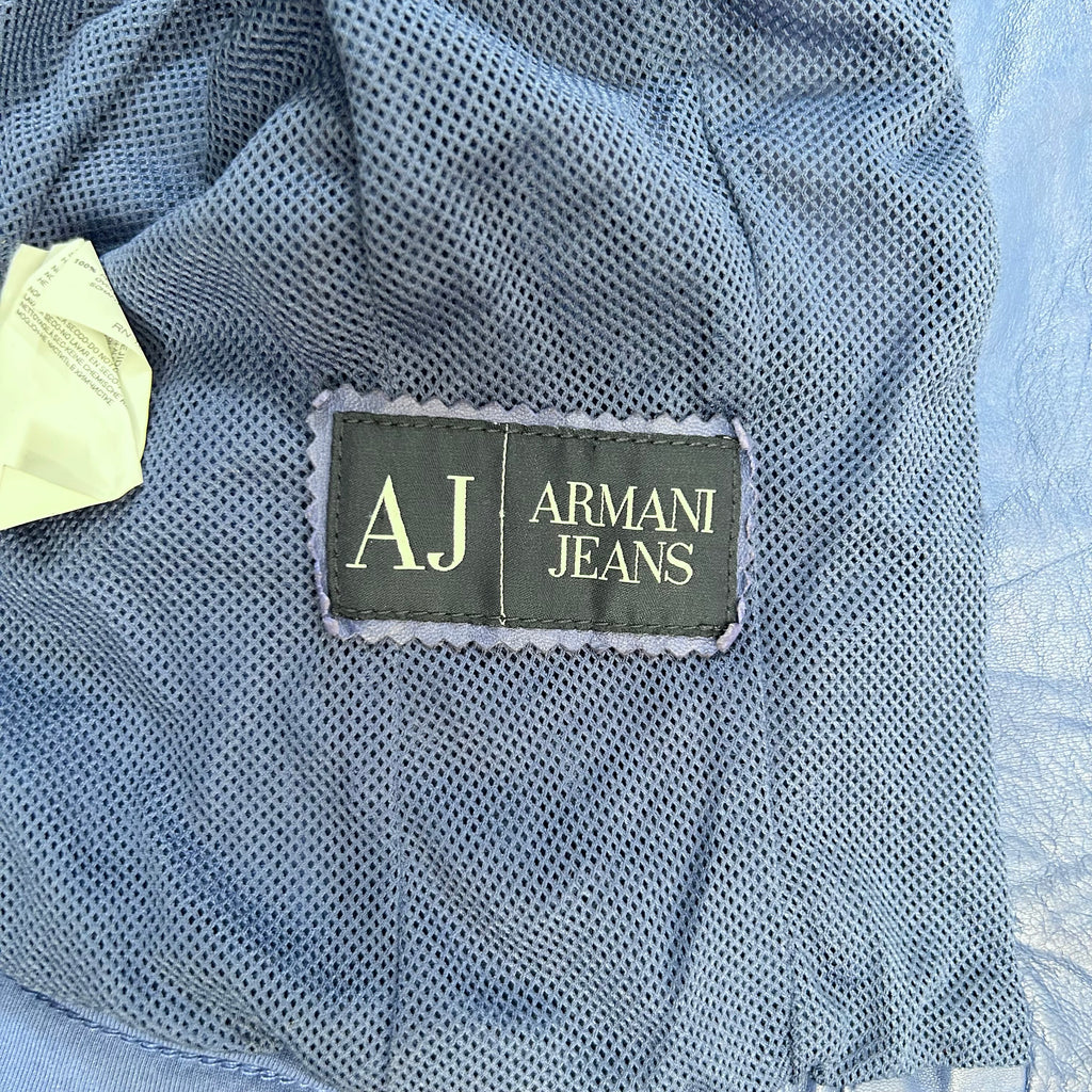 Armani Jeans Leather Blue Biker Jacket