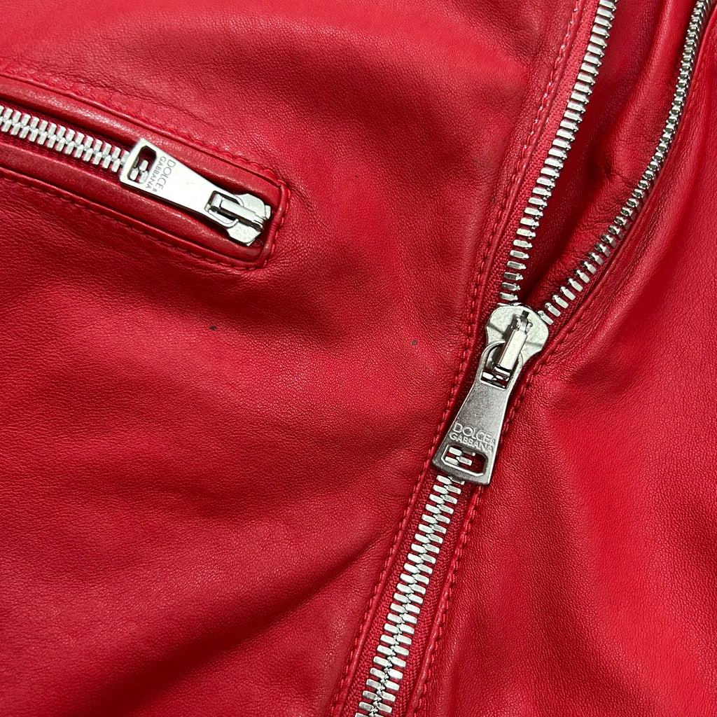 Dolce & Gabbana 2010s Red Lambskin Leather Biker Jacket