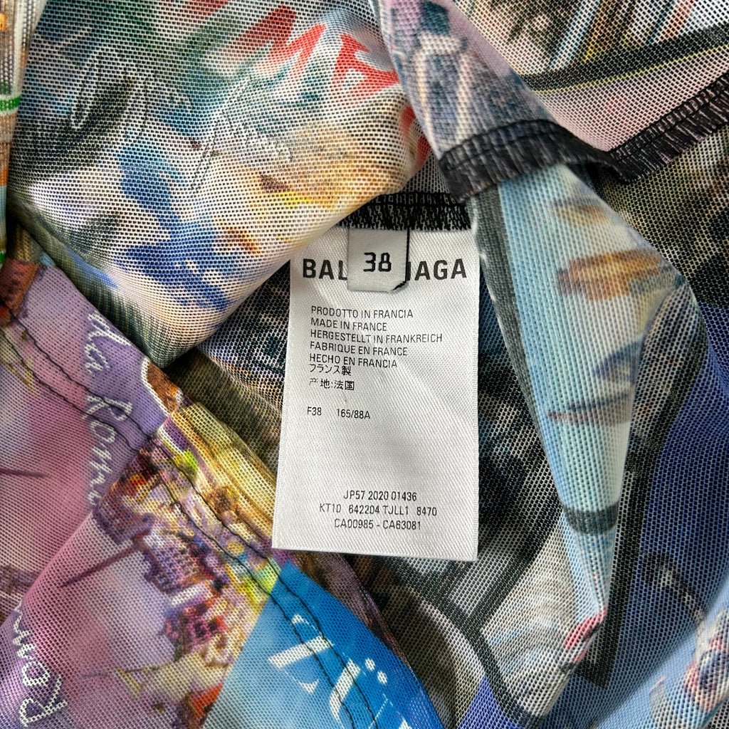 Balenciaga Postcard Print Mesh Long Sleeve