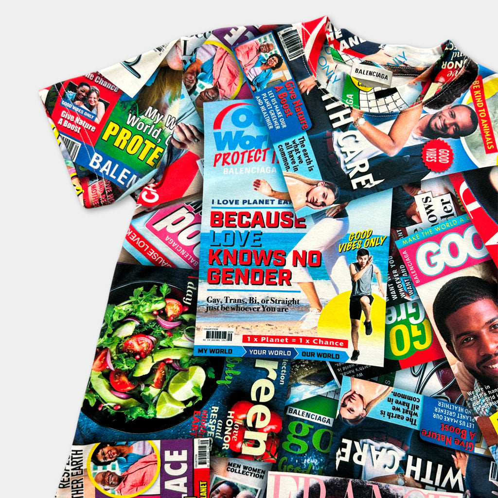 a shirt made out of magazines and magazines