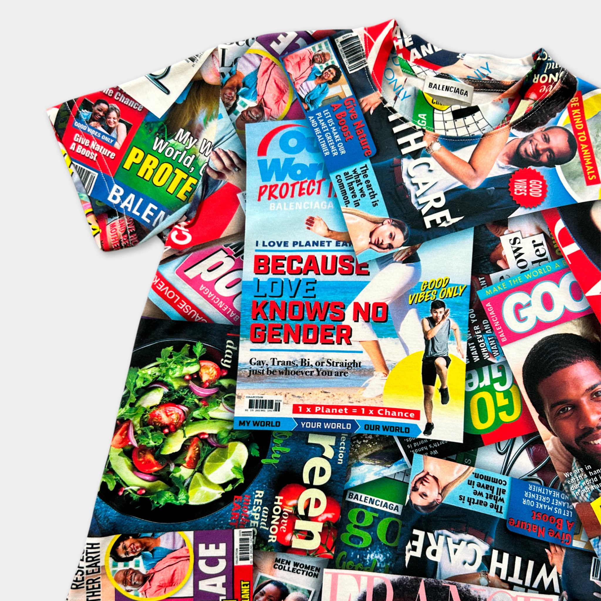 a shirt made out of magazines and magazines