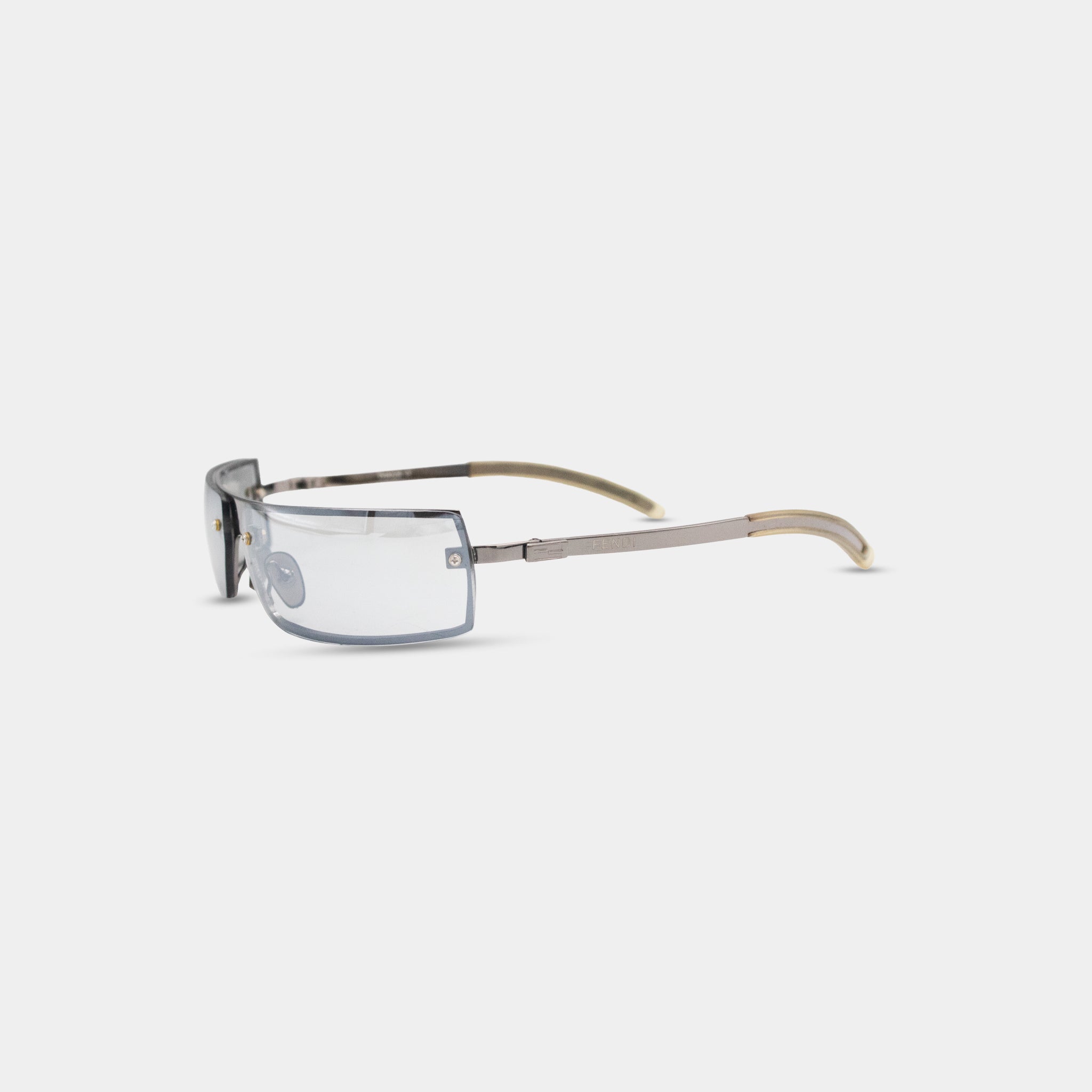 A pair of modern, rectangular-framed sunglasses with a sleek, metallic frame.