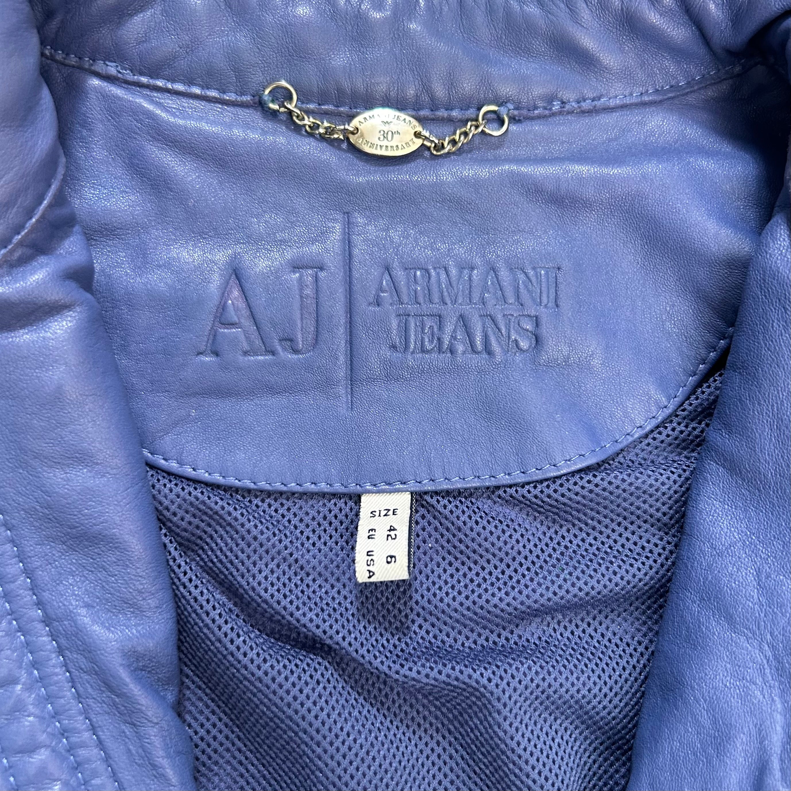 Armani Jeans Leather Blue Biker Jacket