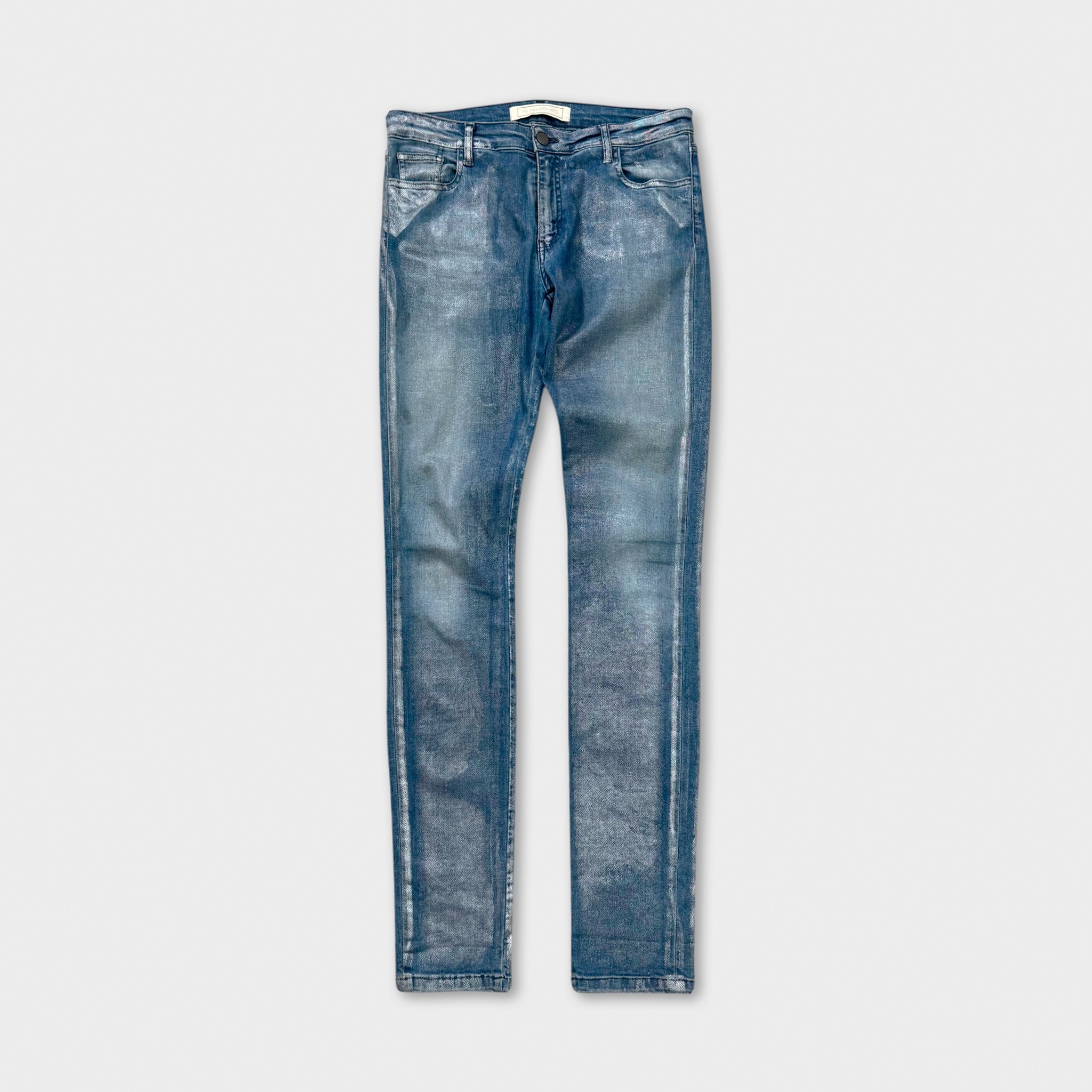 75 Faubourg Metallic Silver Foil Coated Skinny Jeans