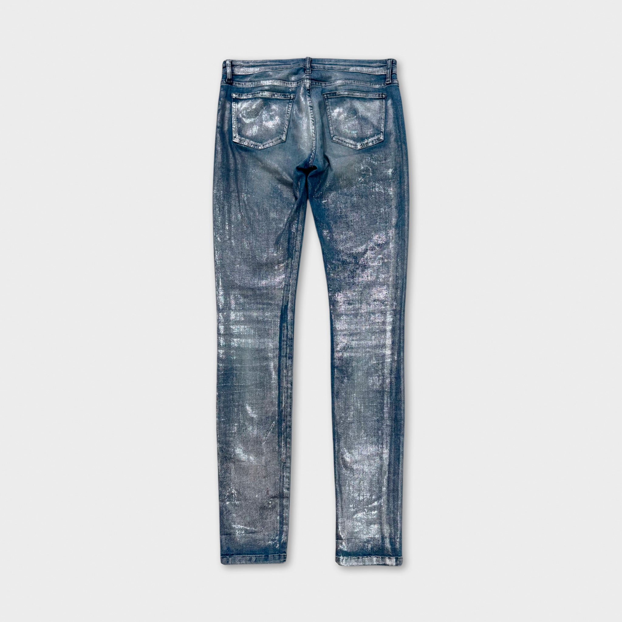 75 Faubourg Metallic Silver Foil Coated Skinny Jeans