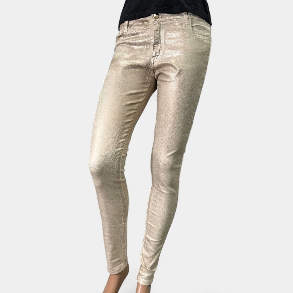 75 Faubourg 2010s Metallic Beige Snakeskin Coated Skinny Pants