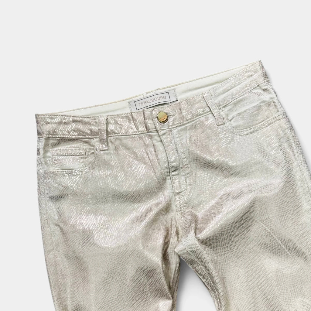 75 Faubourg 2010s Metallic Beige Snakeskin Coated Skinny Pants