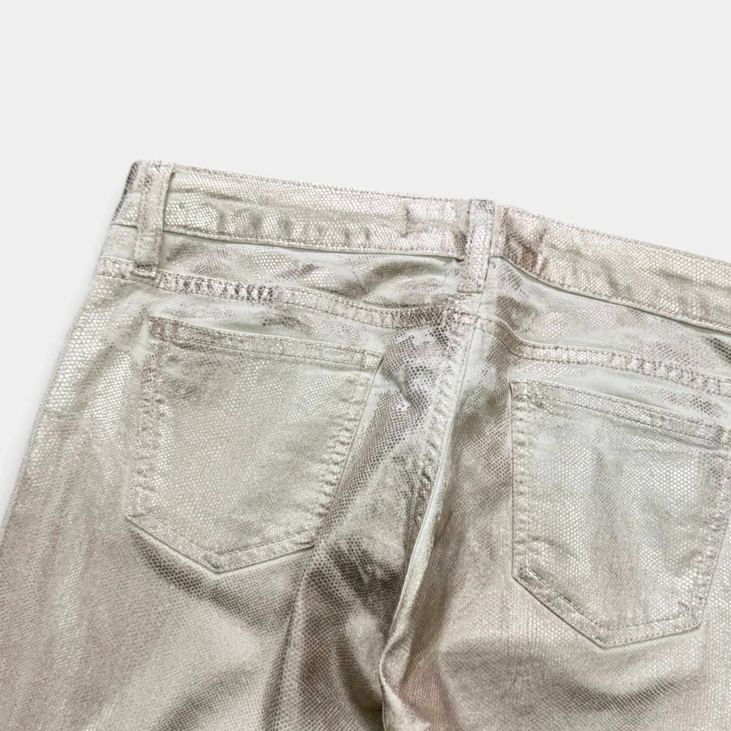 75 Faubourg 2010s Metallic Beige Snakeskin Coated Skinny Pants