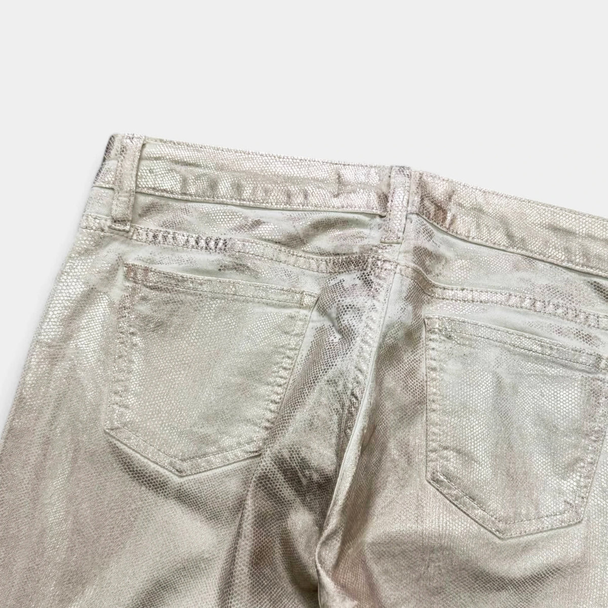 75 Faubourg 2010s Metallic Beige Snakeskin Coated Skinny Pants