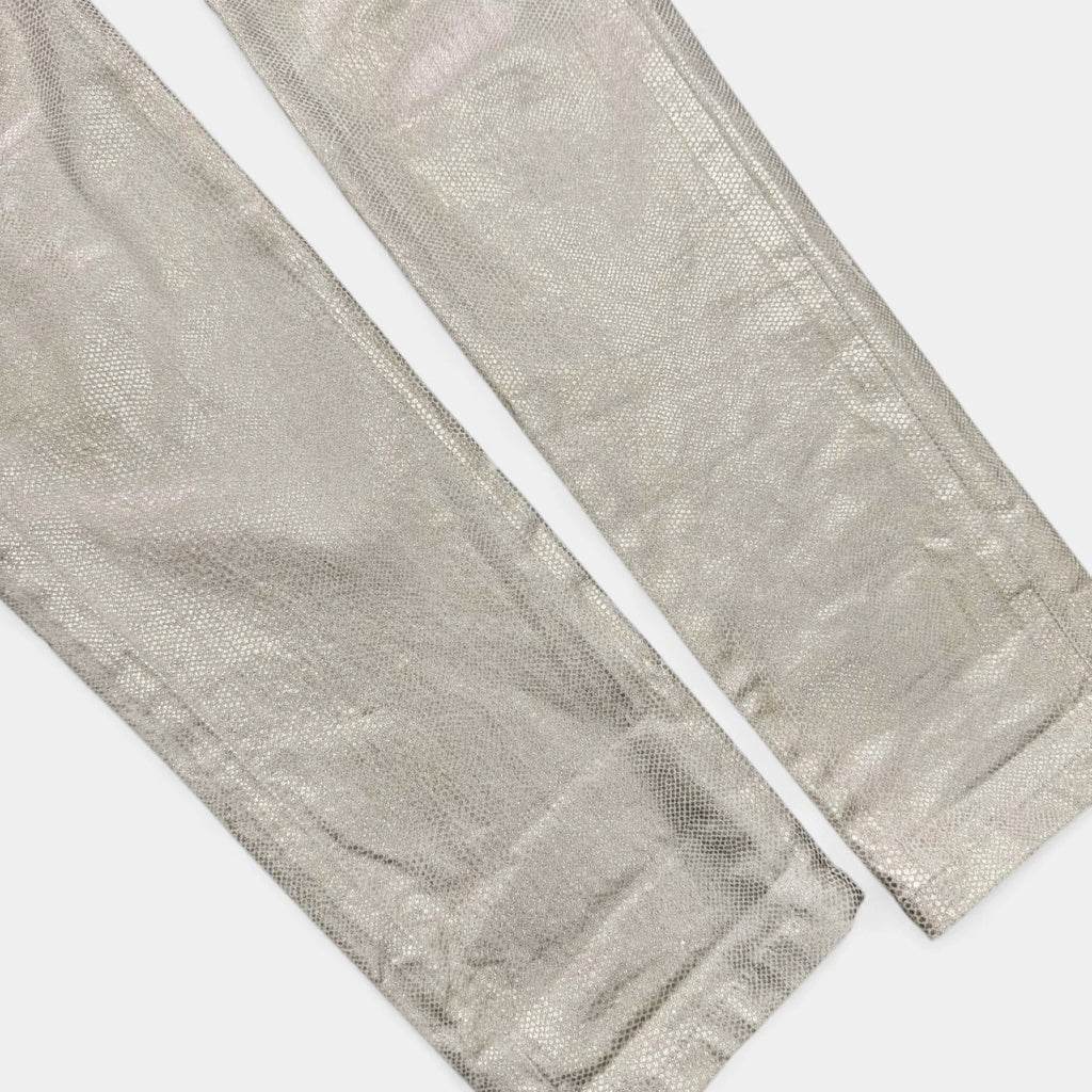 75 Faubourg 2010s Metallic Beige Snakeskin Coated Skinny Pants