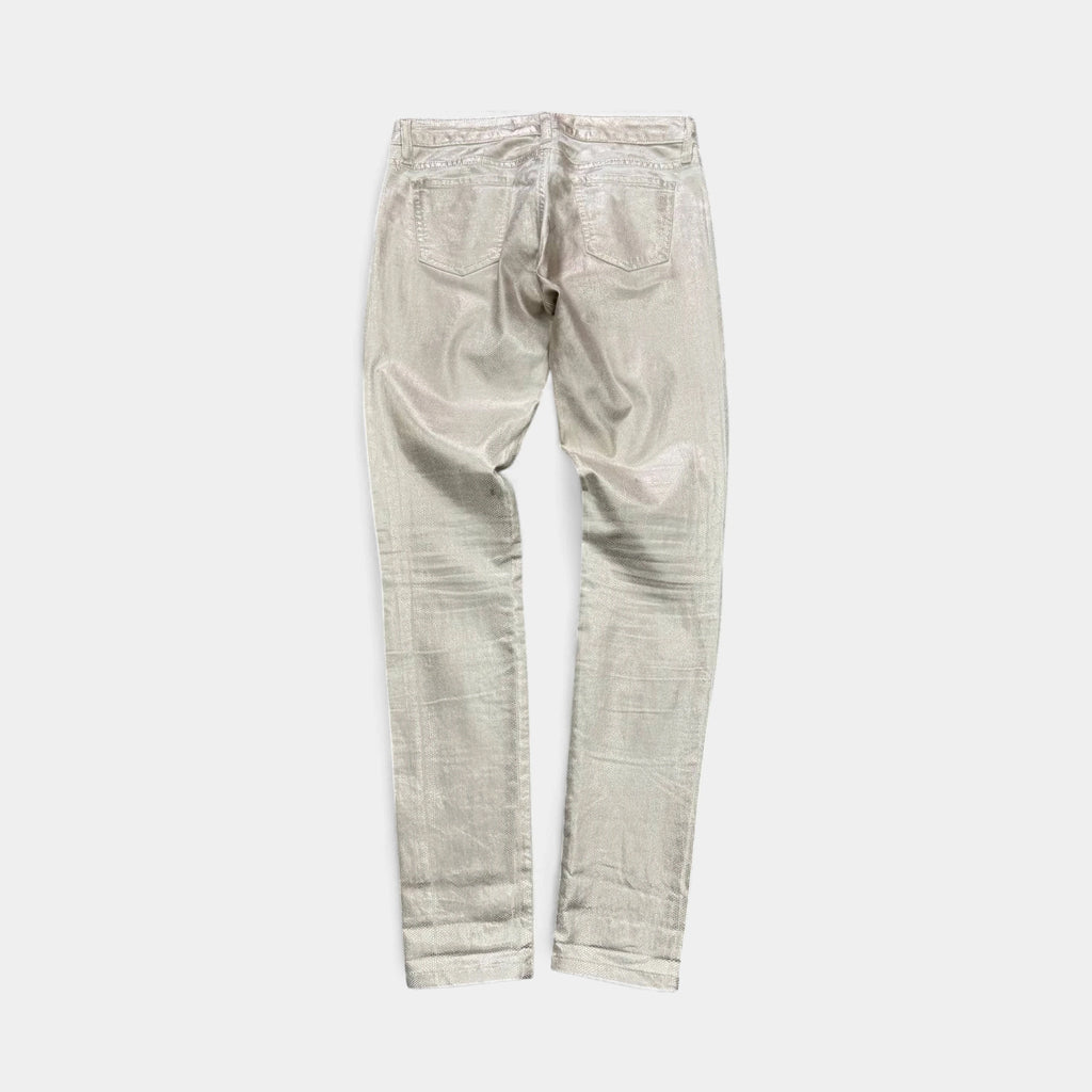 75 Faubourg 2010s Metallic Beige Snakeskin Coated Skinny Pants