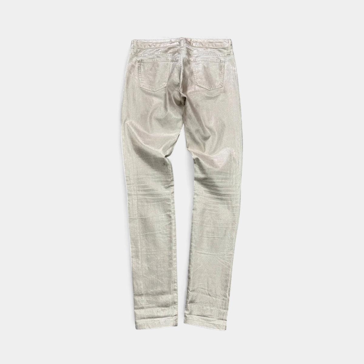 75 Faubourg 2010s Metallic Beige Snakeskin Coated Skinny Pants