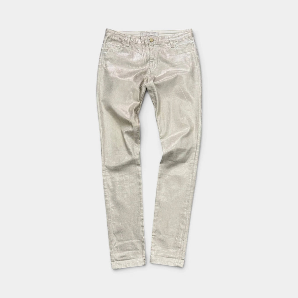 75 Faubourg 2010s Metallic Beige Snakeskin Coated Skinny Pants