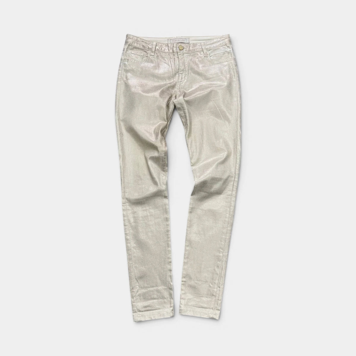 75 Faubourg 2010s Metallic Beige Snakeskin Coated Skinny Pants