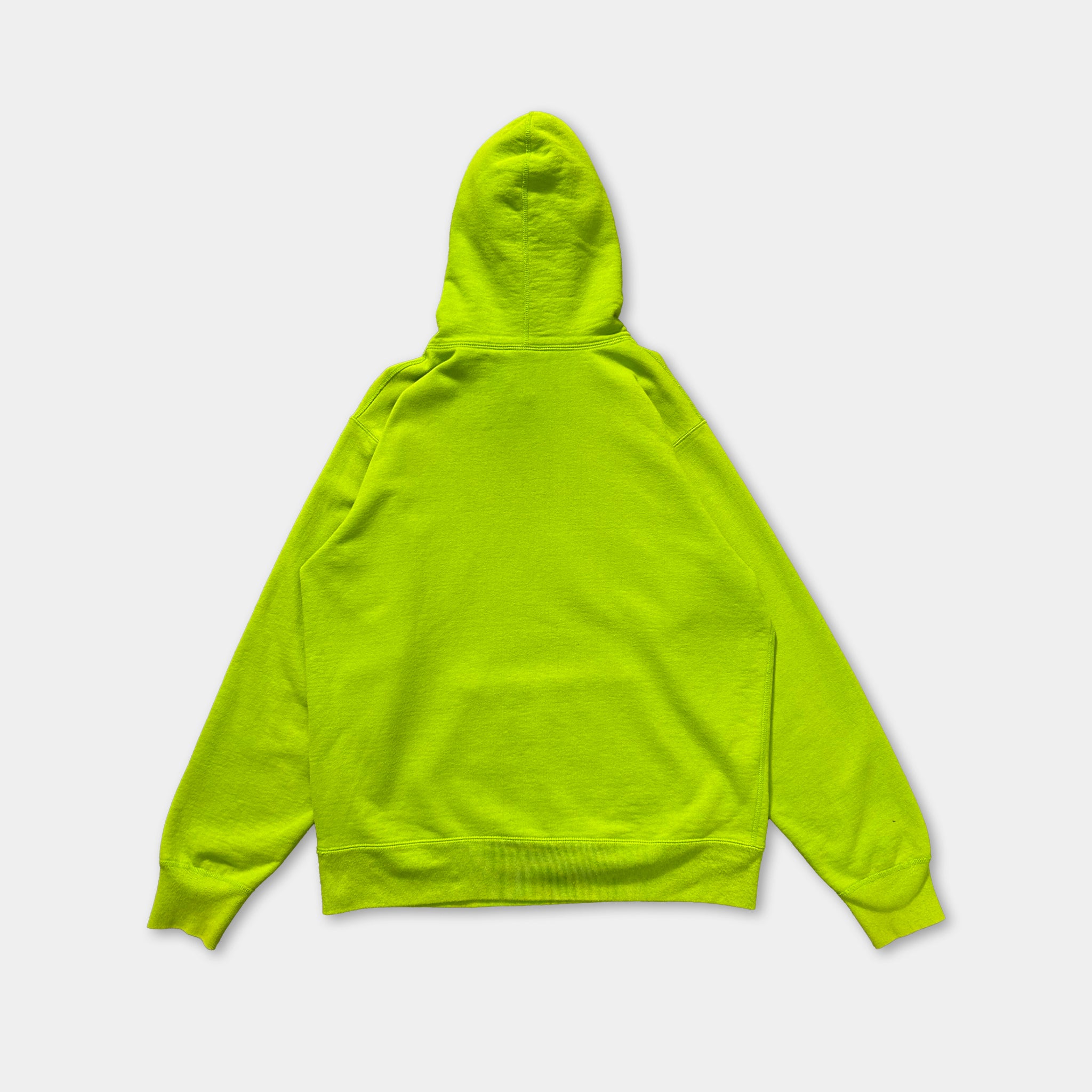 A bright lime green hoodie is shown against a white background.
