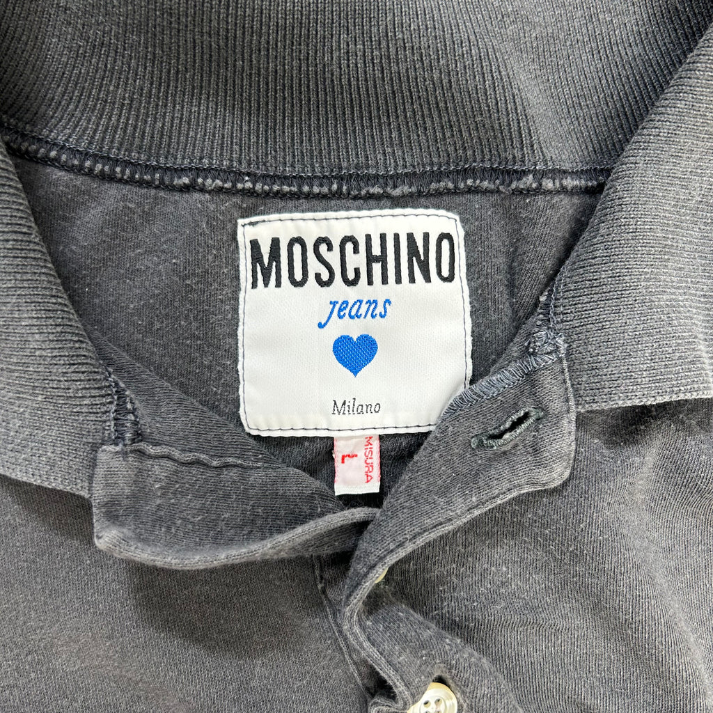 Moschino Vintage Grey Washed Graphic Polo