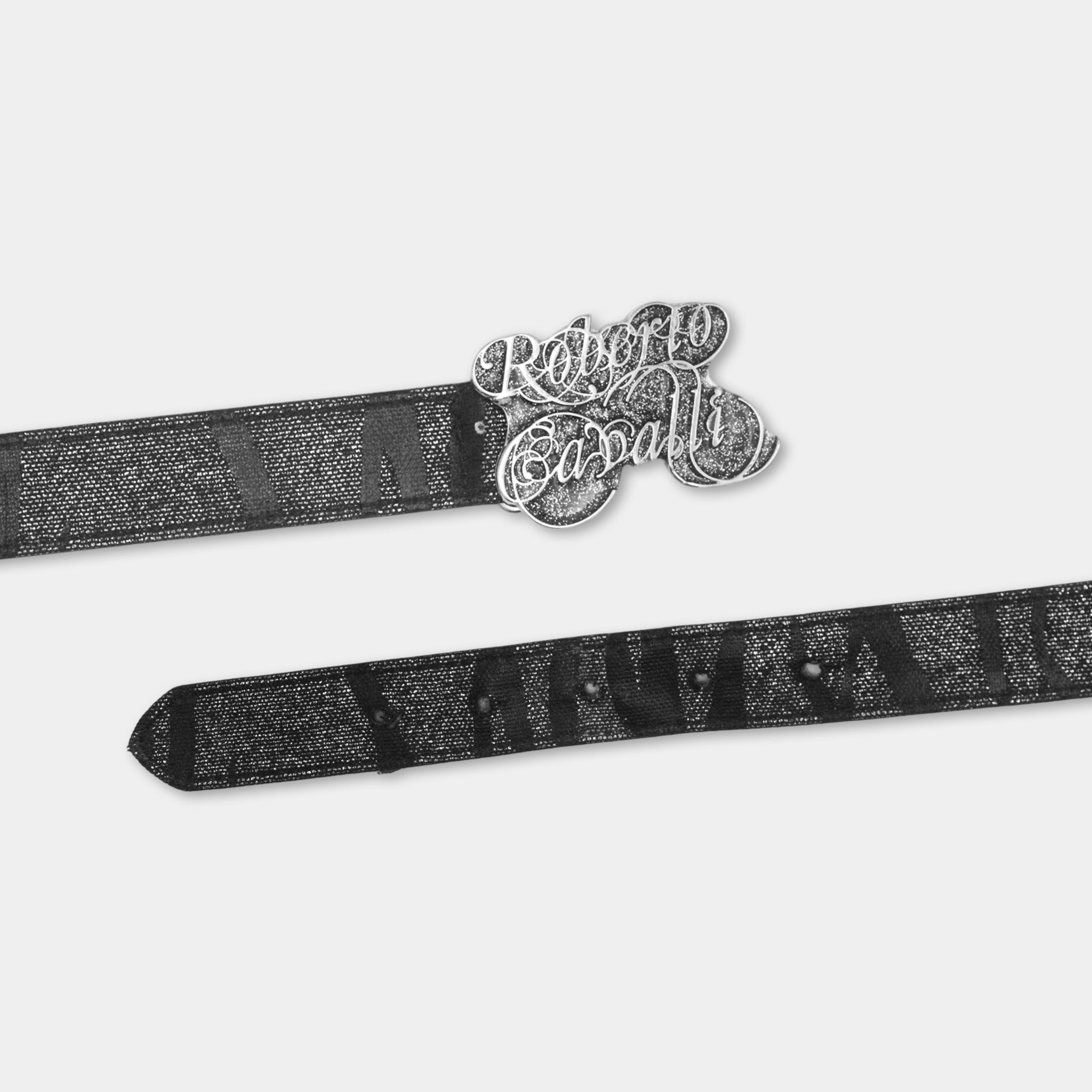 A black leather belt with a silver buckle featuring the text "ROBERT CABELLI" in an ornate, cursive font.