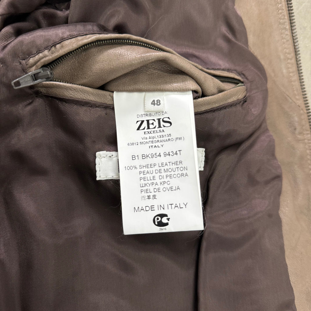 Dirk Bikkembergs Taupe Brown Leather Café Racer Moto Jacket
