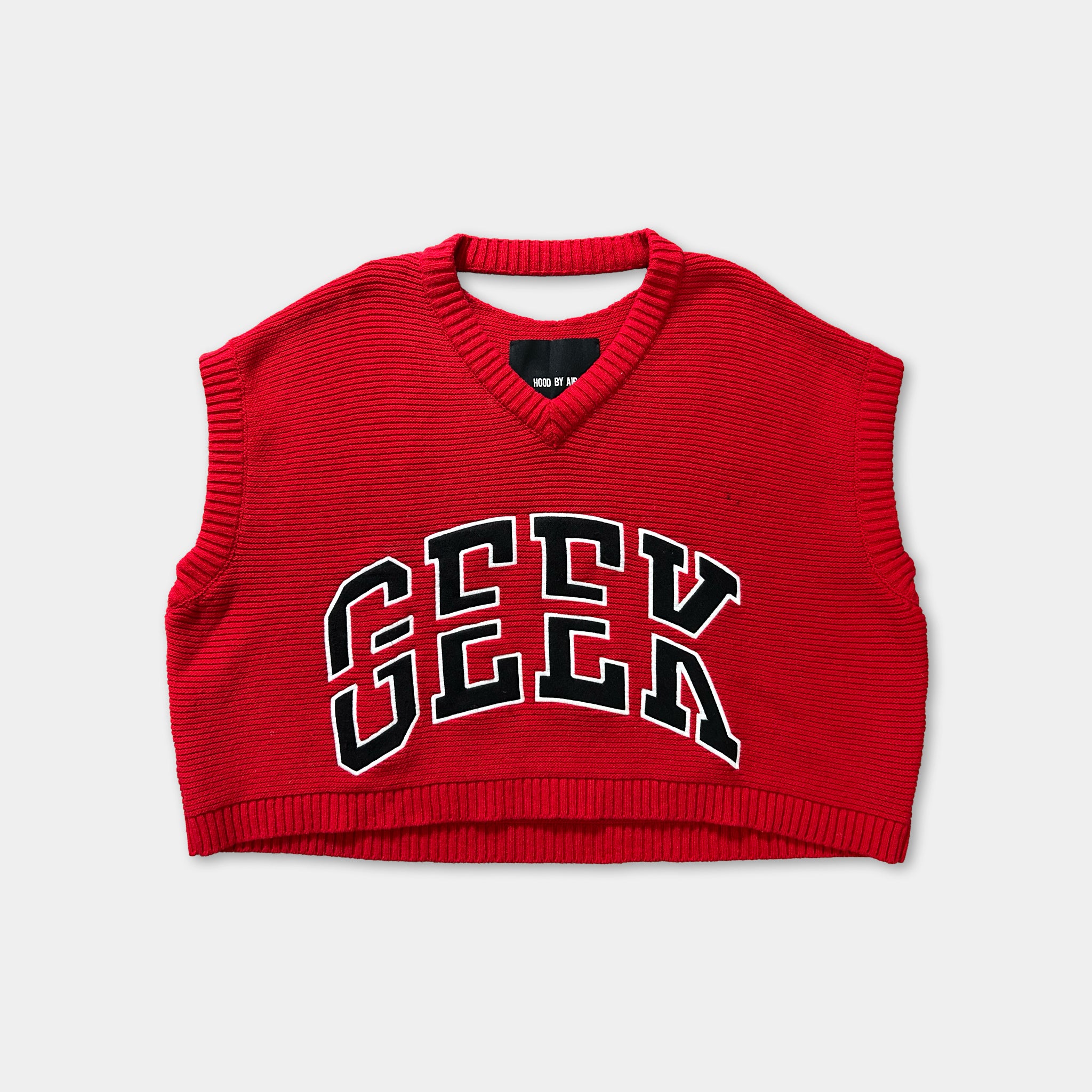 A red sweater with the word "GEEK" printed in large black letters across the front.