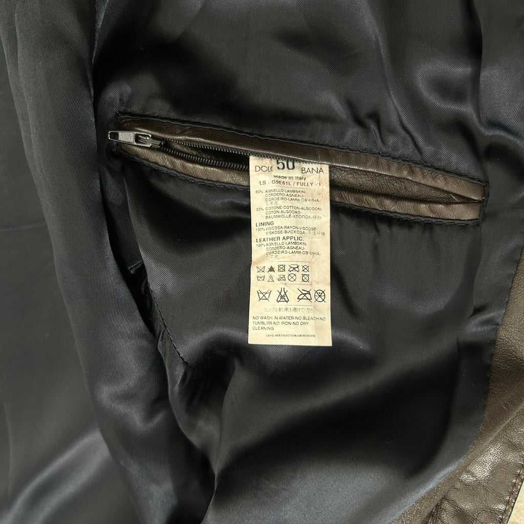 Dolce & Gabbana Brown Leather Bomber Jacket