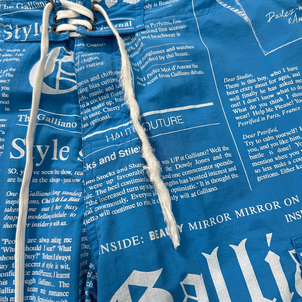 Galliano Newspaper Print Blue Swim Shorts