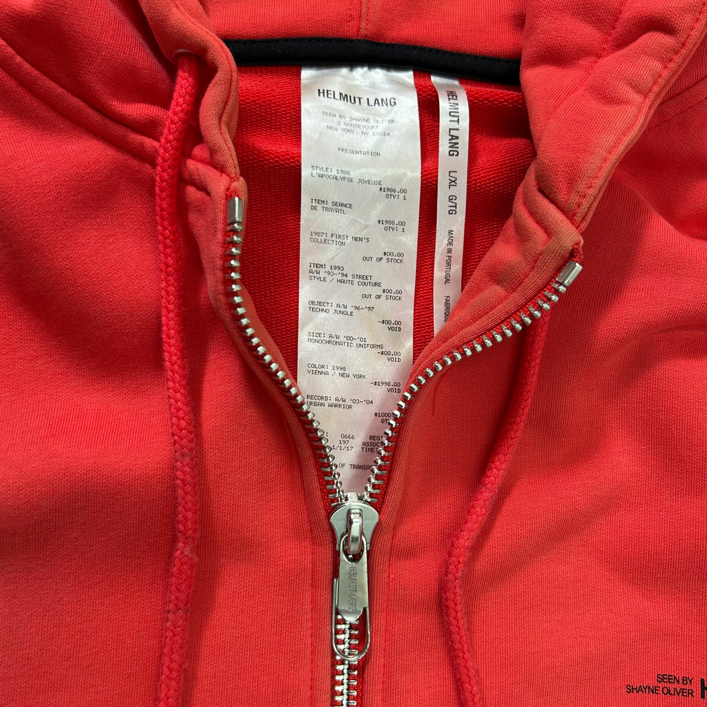 Helmut Lang Classic Logo Red Zip-up Sweatshirt