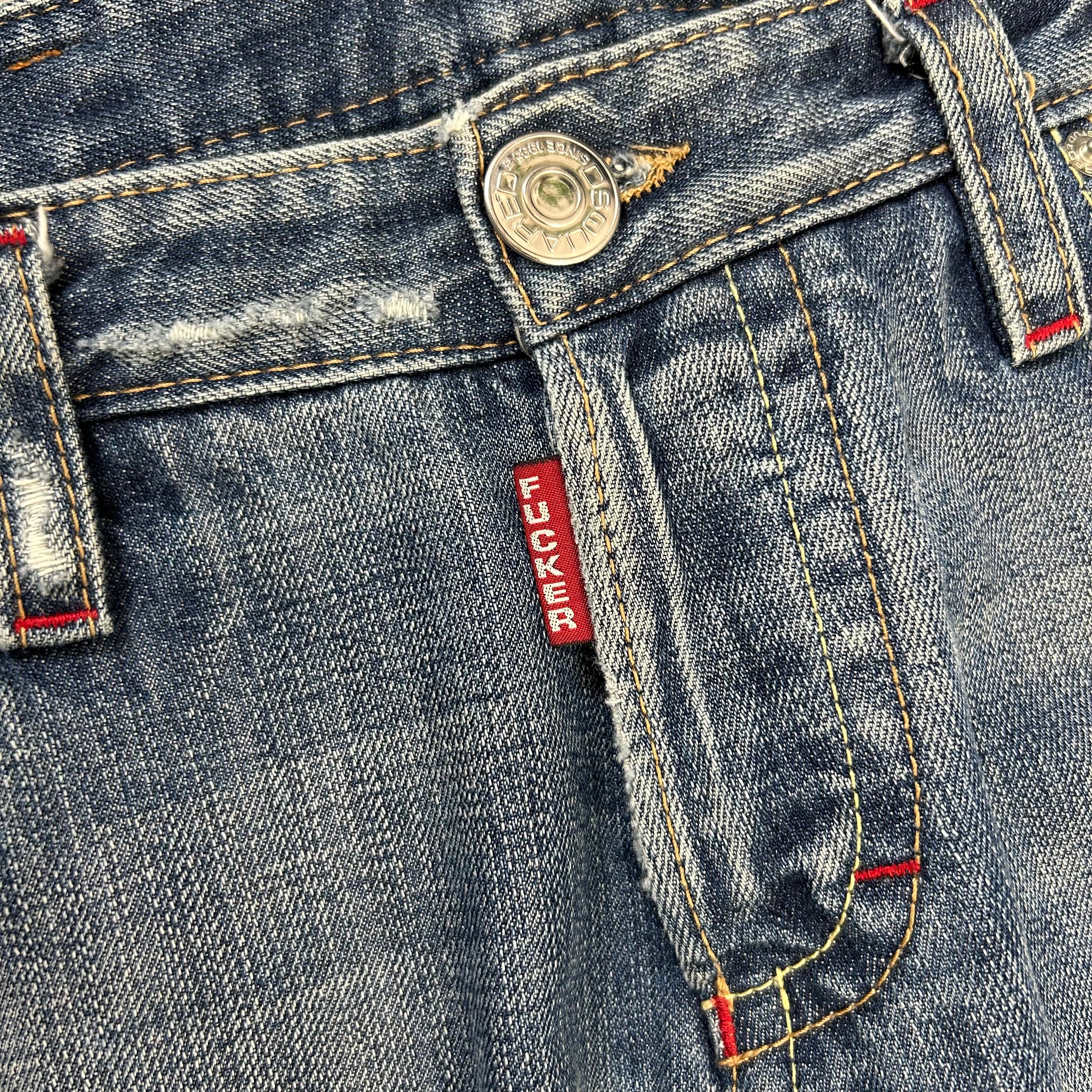 Dsquared Jeans Straight Leg Fucker Detail Blue Pants