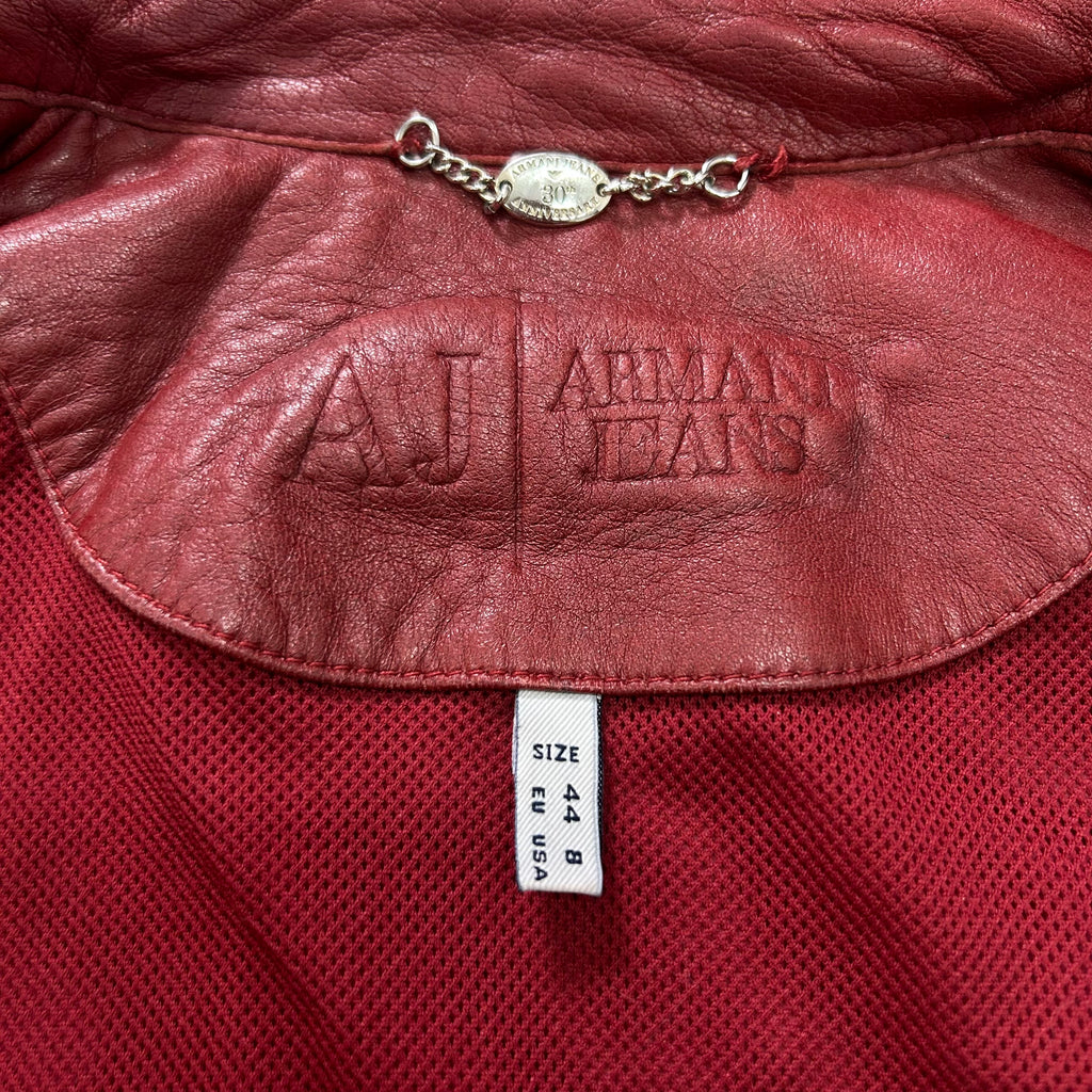Armani Jeans 2000s Red Racer Leather Jacket