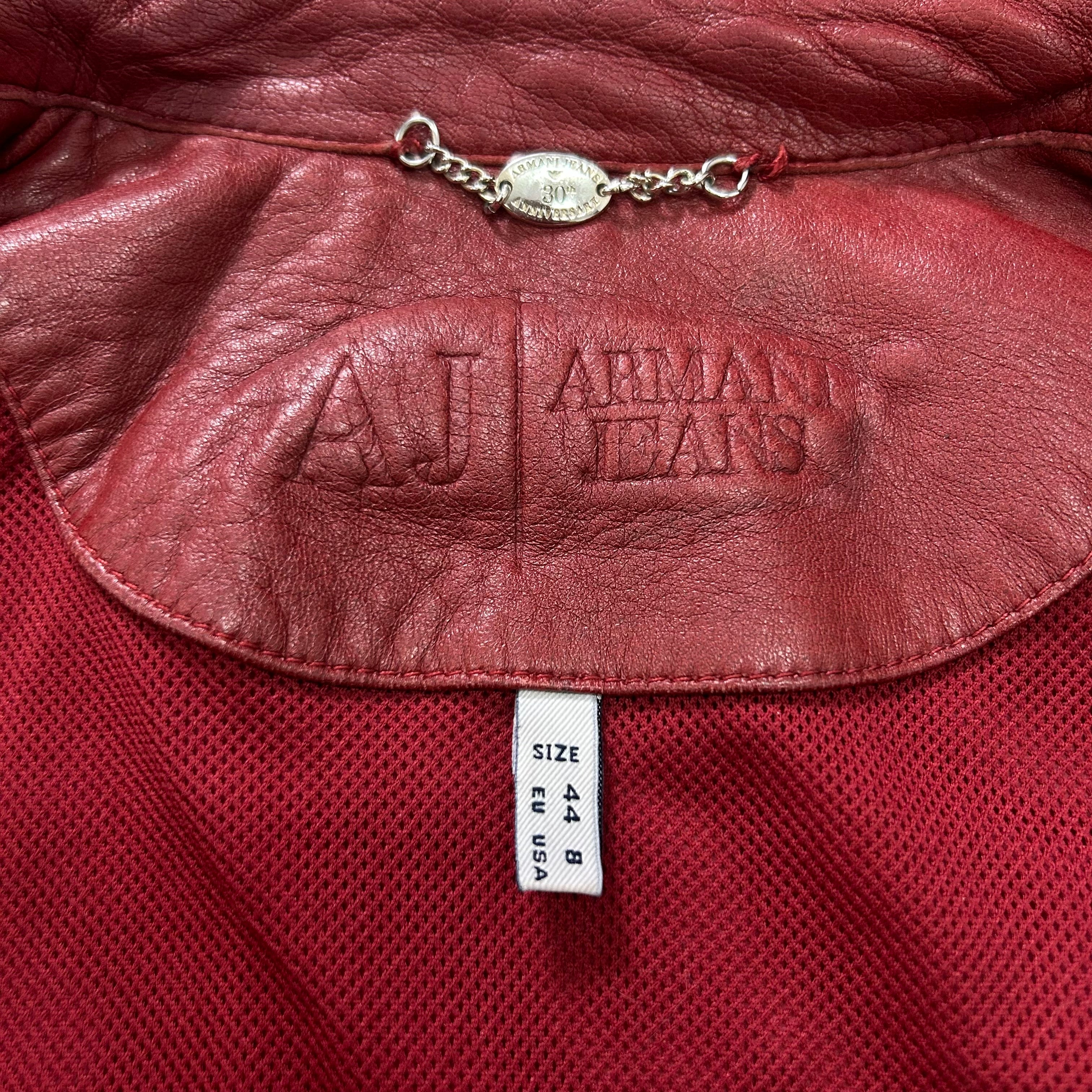 Armani Jeans 2000s Red Racer Leather Jacket